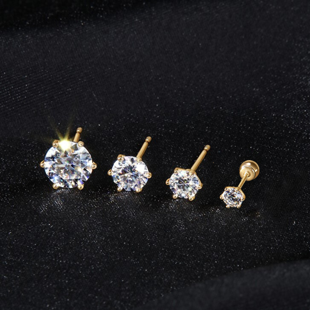 14K SOLID GOLD 6 PRONG EARRINGS; 3mm,4mm,5mm,6mm