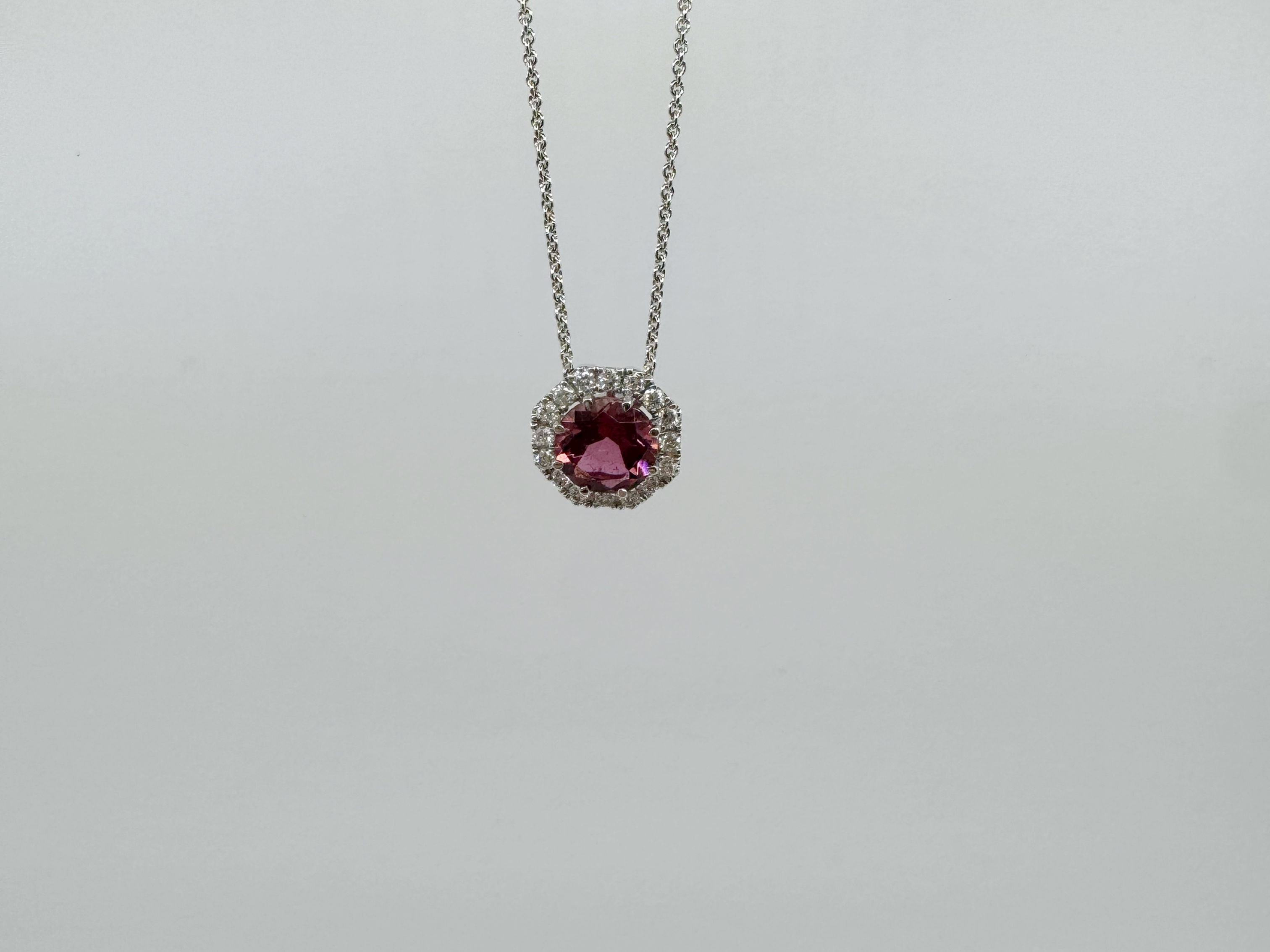 18ct white gold diamond and pink tourmaline necklace
