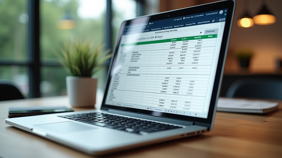 Eye-level view of a laptop showing a budgeting spreadsheet
