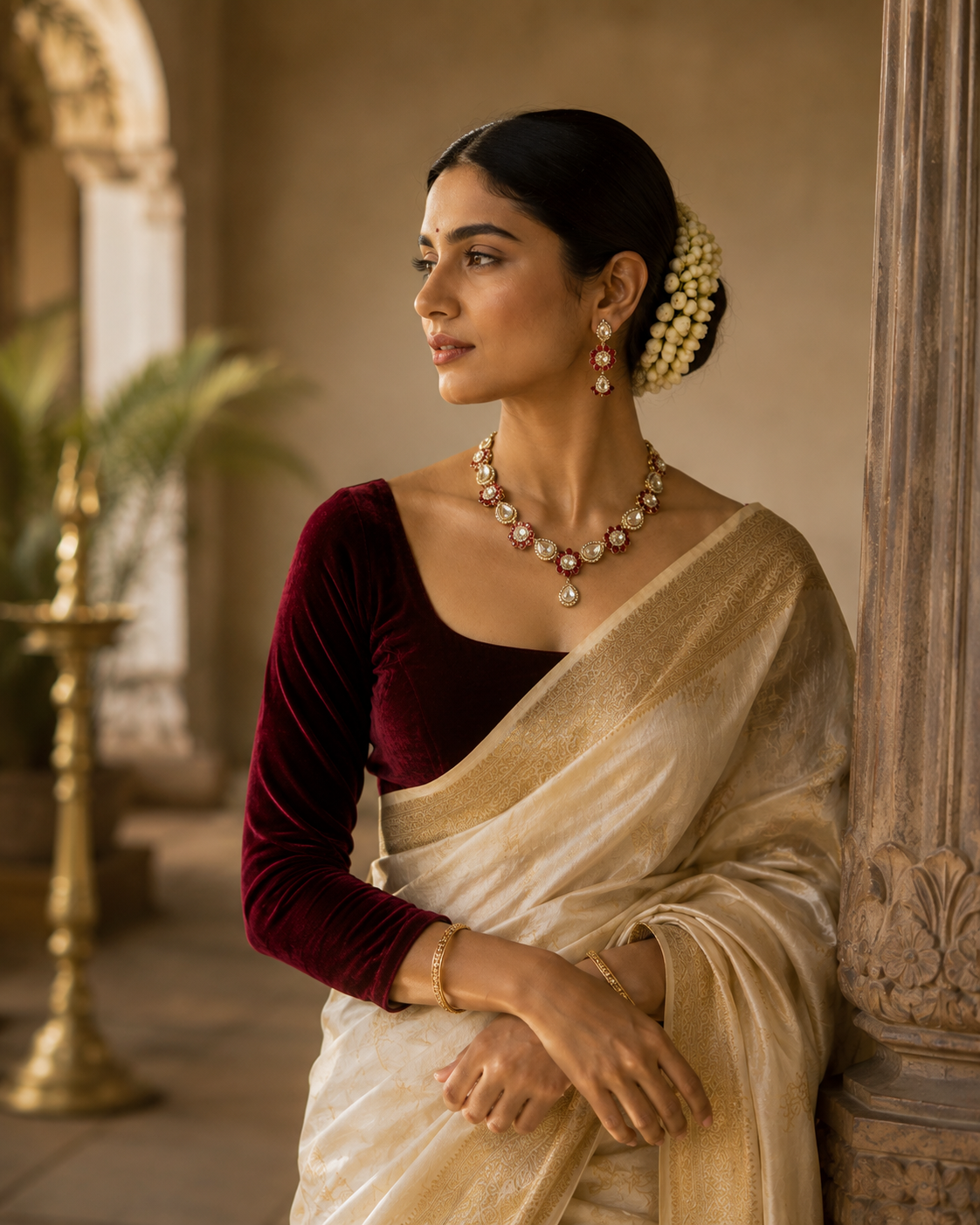 Rose kundan AD Necklace