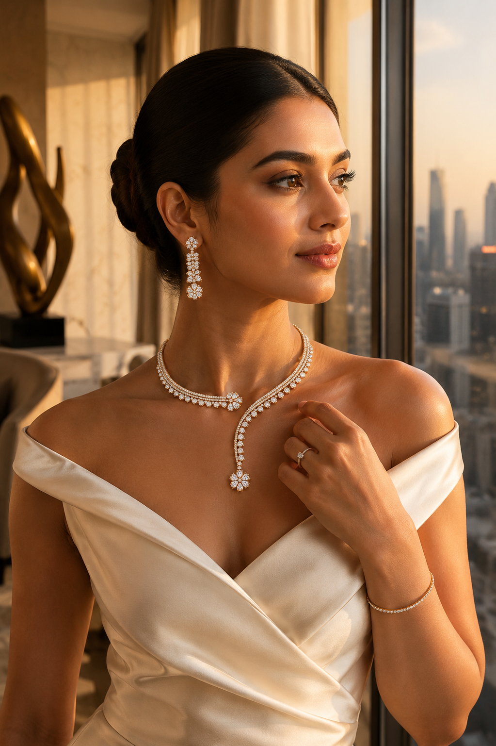 Sparkling AD curve collar necklace