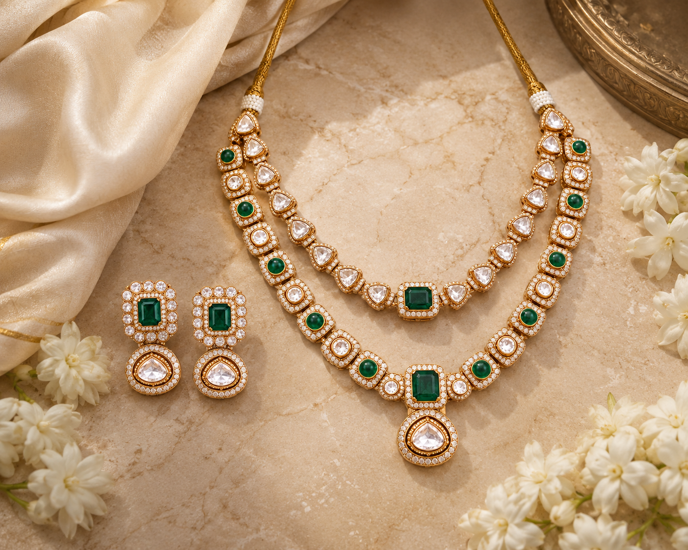 Royal emerald AD layered necklace set