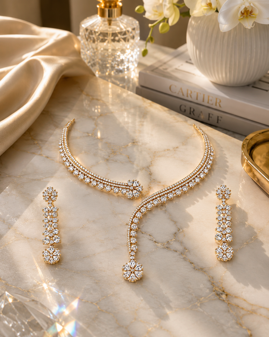 Sparkling AD curve collar necklace