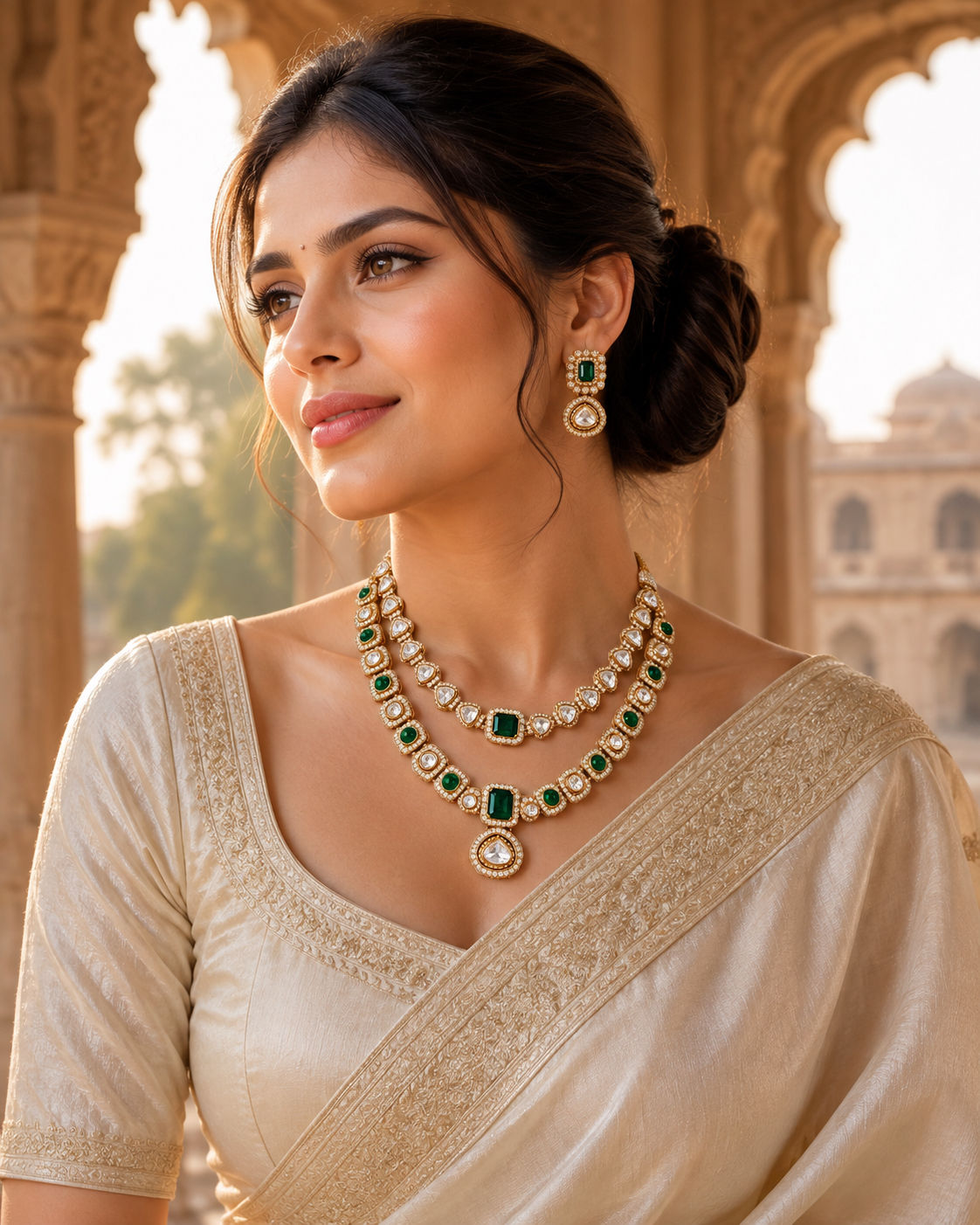 Royal emerald AD layered necklace set