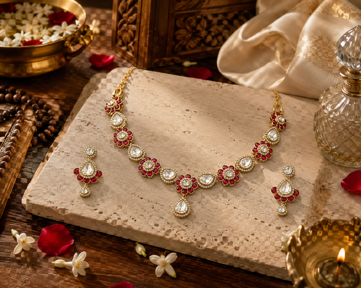 Rose kundan AD Necklace