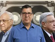 composición con Carlos Monsiváis, Edmundo Cázares y Andrés Manuel López Obrador