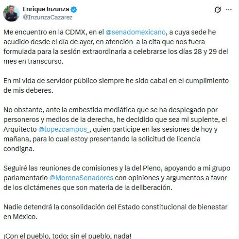 enrique inzunza pide licencia en el Senado 1