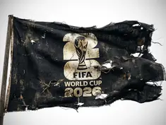 Bandera negra con el logo de la Copa Mundial de la FIFA 2026