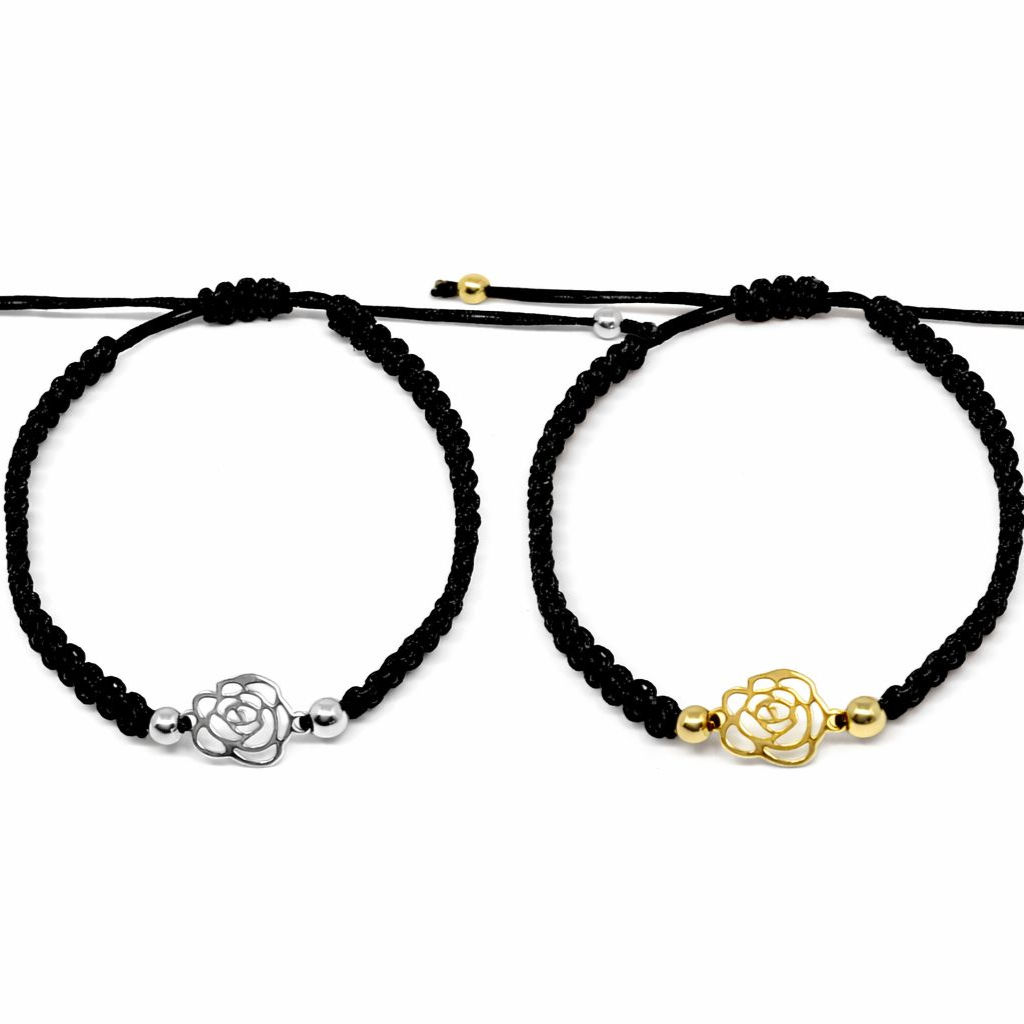 Pulsera de Rosa con Macramé (Plata 925)