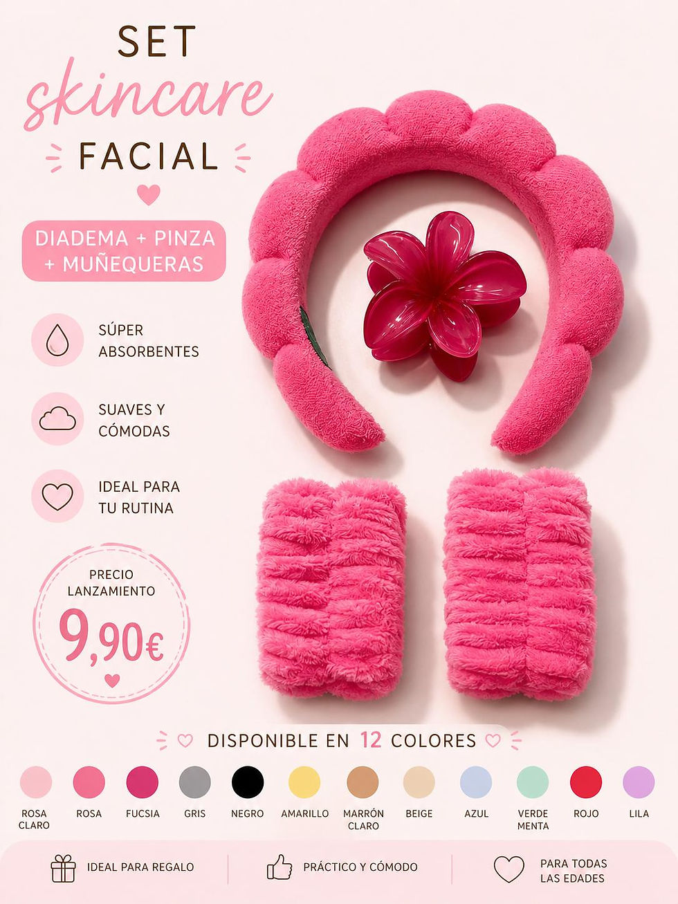 Miniatura: Set Skincare facial : Diadema, pinza y muñequera