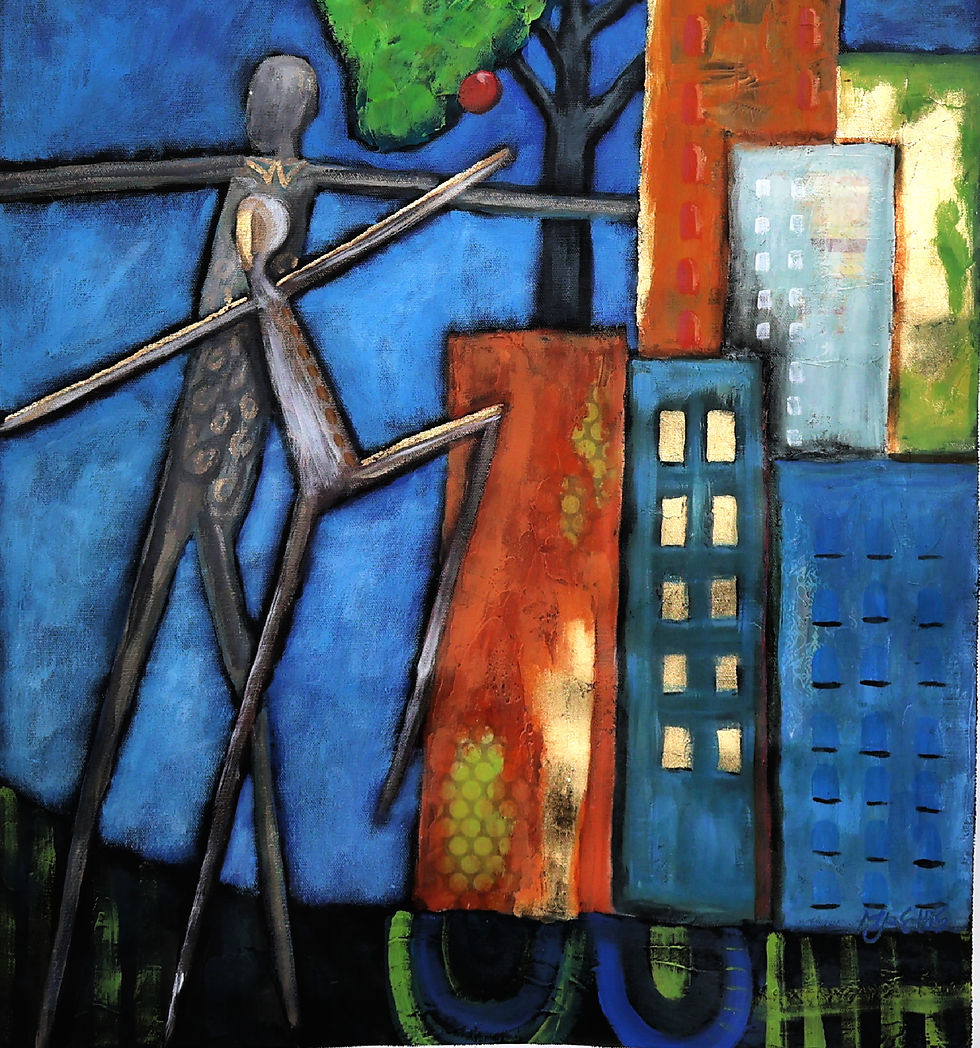 Thumbnail: Urban Legends, acrylic and gold metal leaf on canvas