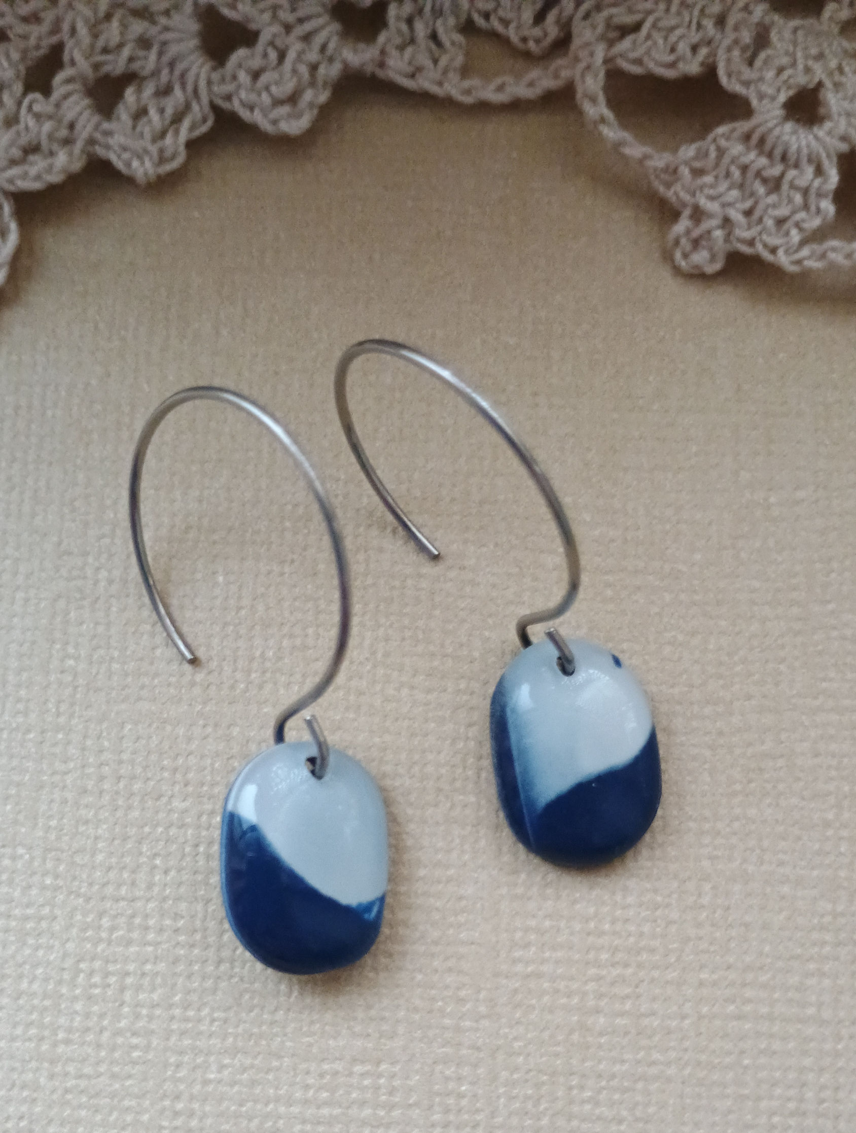 White and Navy Hoop Earrings