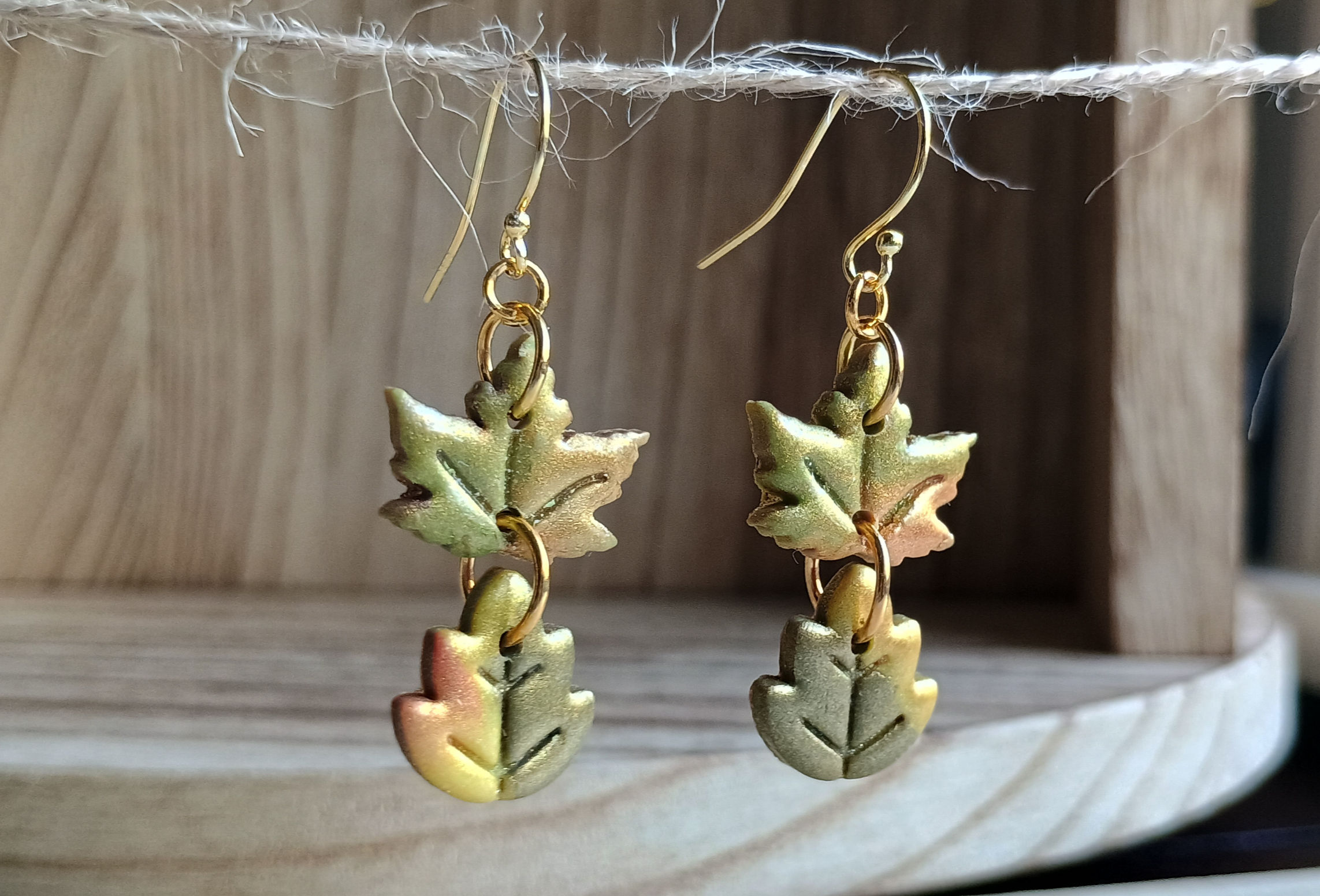 Shimmery Fall Leaves on Gold Plated Sterling