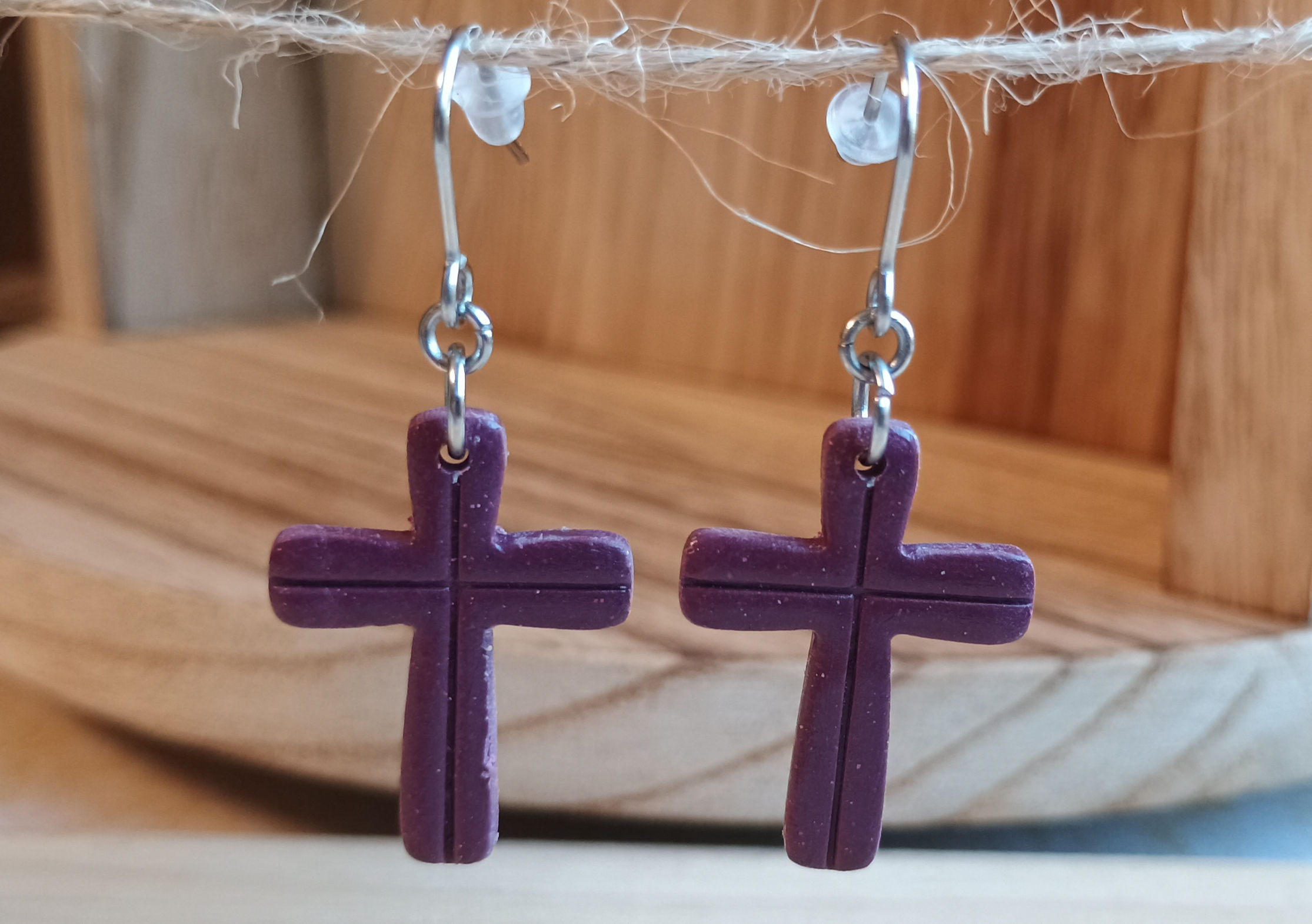 Burgundy Cross Earrings