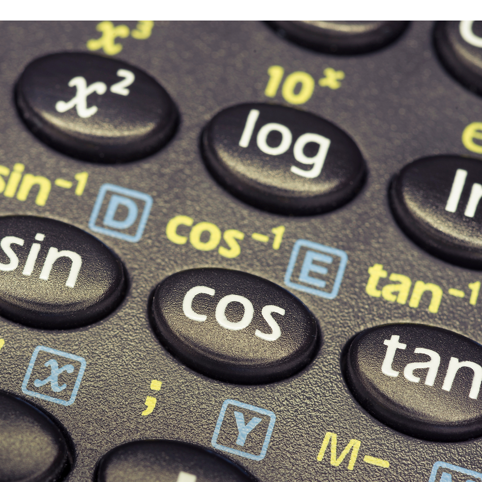 Calculator keys showing log, sin, cos and tan