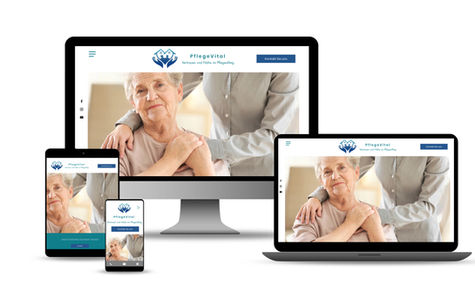 Responsive Darstellung einer Webseite auf Desktop, Laptop, Tablet und Smartphone