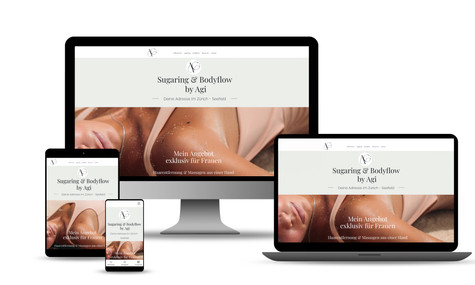 Responsive Darstellung einer Webseite auf Desktop, Laptop, Tablet und Smartphone