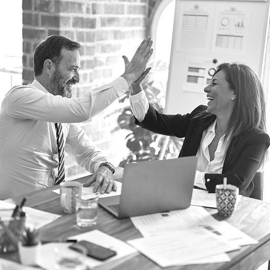 Two middle age business workers smiling