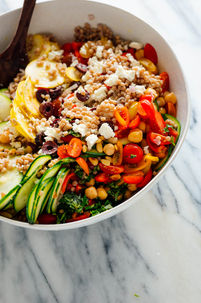 MEDITERRANEAN COUSCOUS SALAD WITH PINE NUTS, RAW SQUASH AND FETA