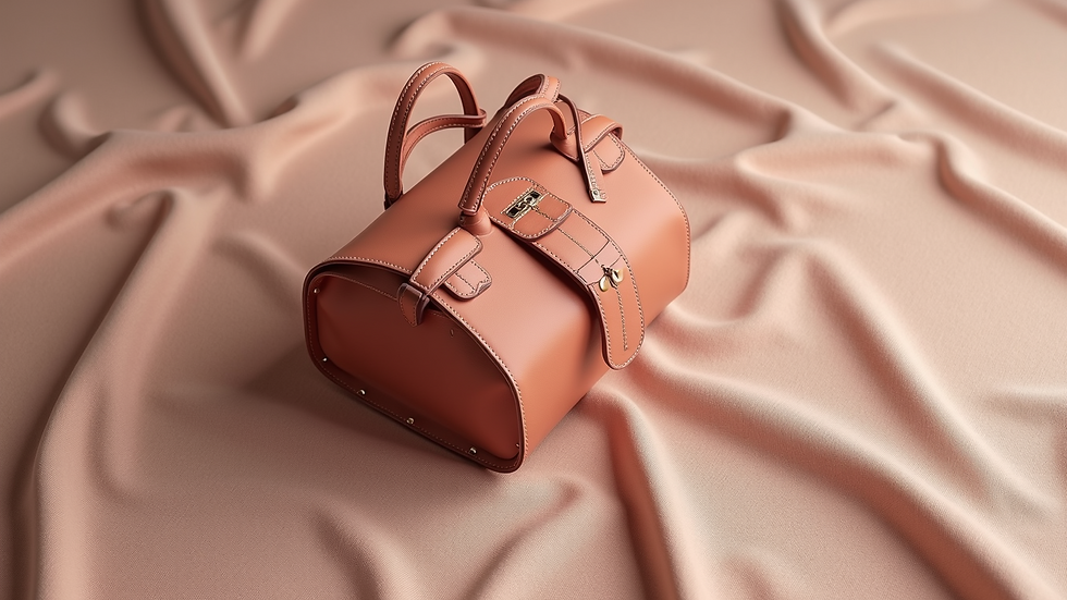 High angle view of a handbag design on a textured fabric background