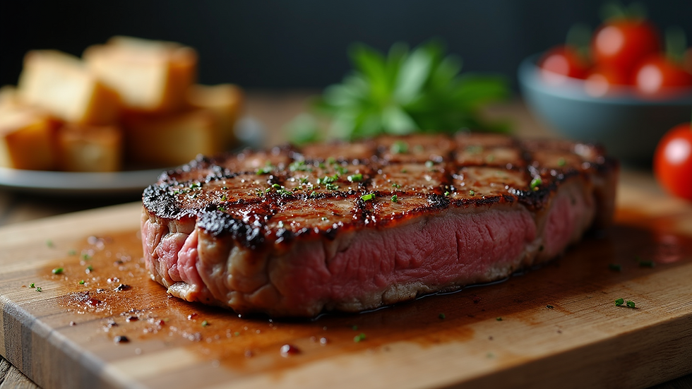 Close-up view of a perfectly seasoned steak ready for cooking
