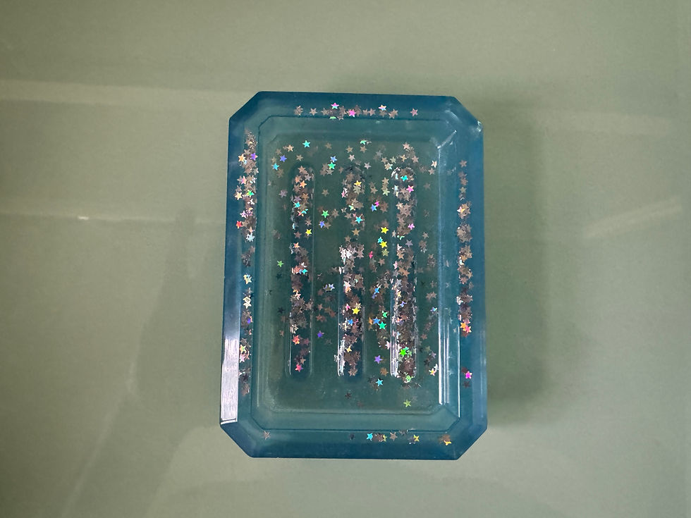Light blue resin trinket dish with glitter