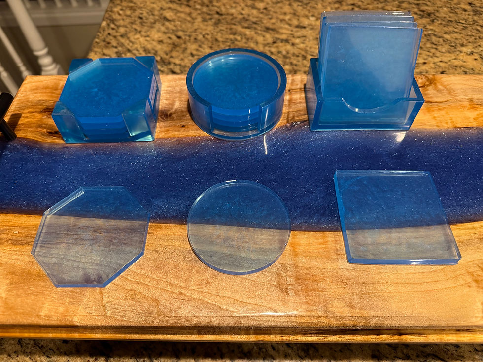 Blue resin coasters and trays