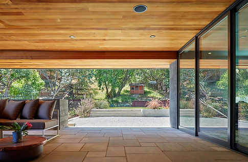 Belmont Residence, outdoor room with view to rear yard
