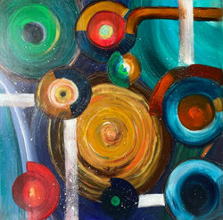 Circles Abstraction by Anna Clarke, 1x1m, acrylic on canvas