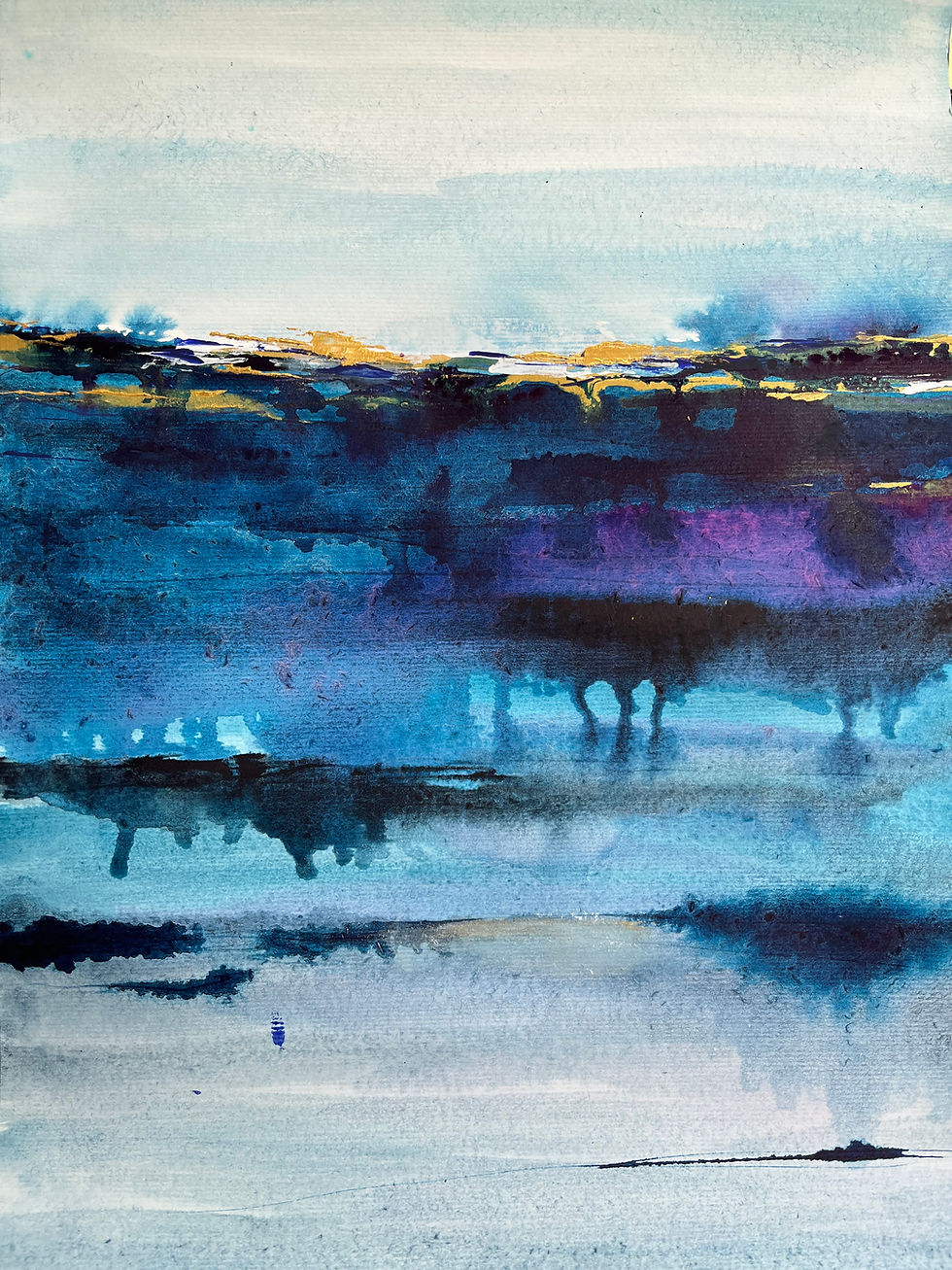 Fluid landscape I by Anna Clarke, ink & acrylic on 30x40cm paper