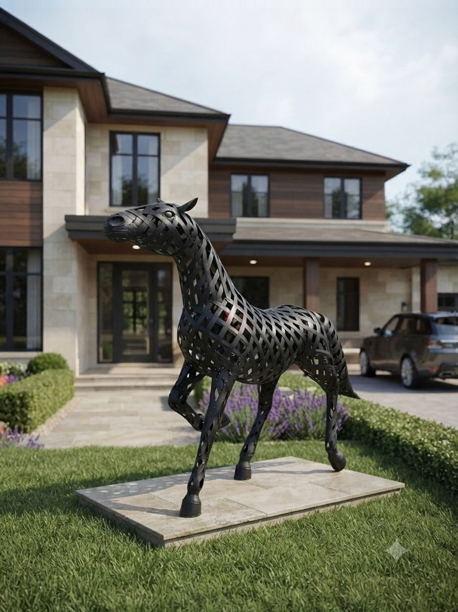 Cheval noir en métal