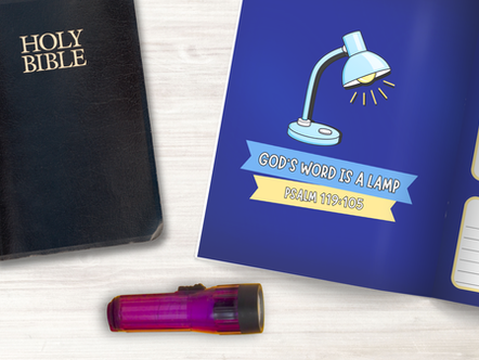 Interior of Memory Verses in Action by Zady Rose. Open to Psalm 119:105