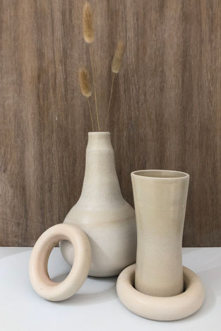 Vase modulable tourné en grès blanc
