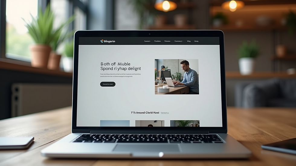 Eye-level view of a sleek laptop displaying a modern website design