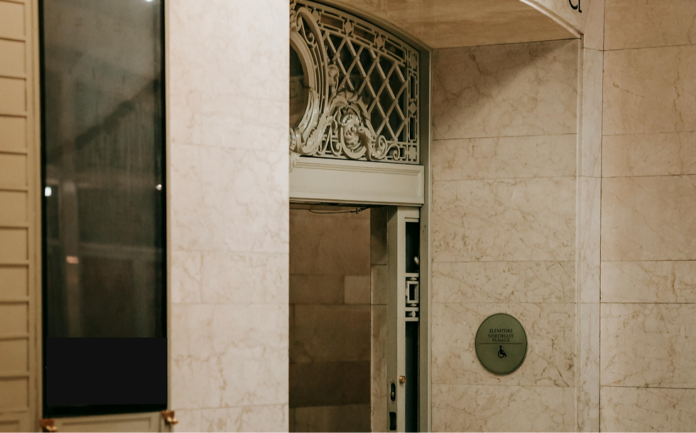An ornate indoor subway elevator