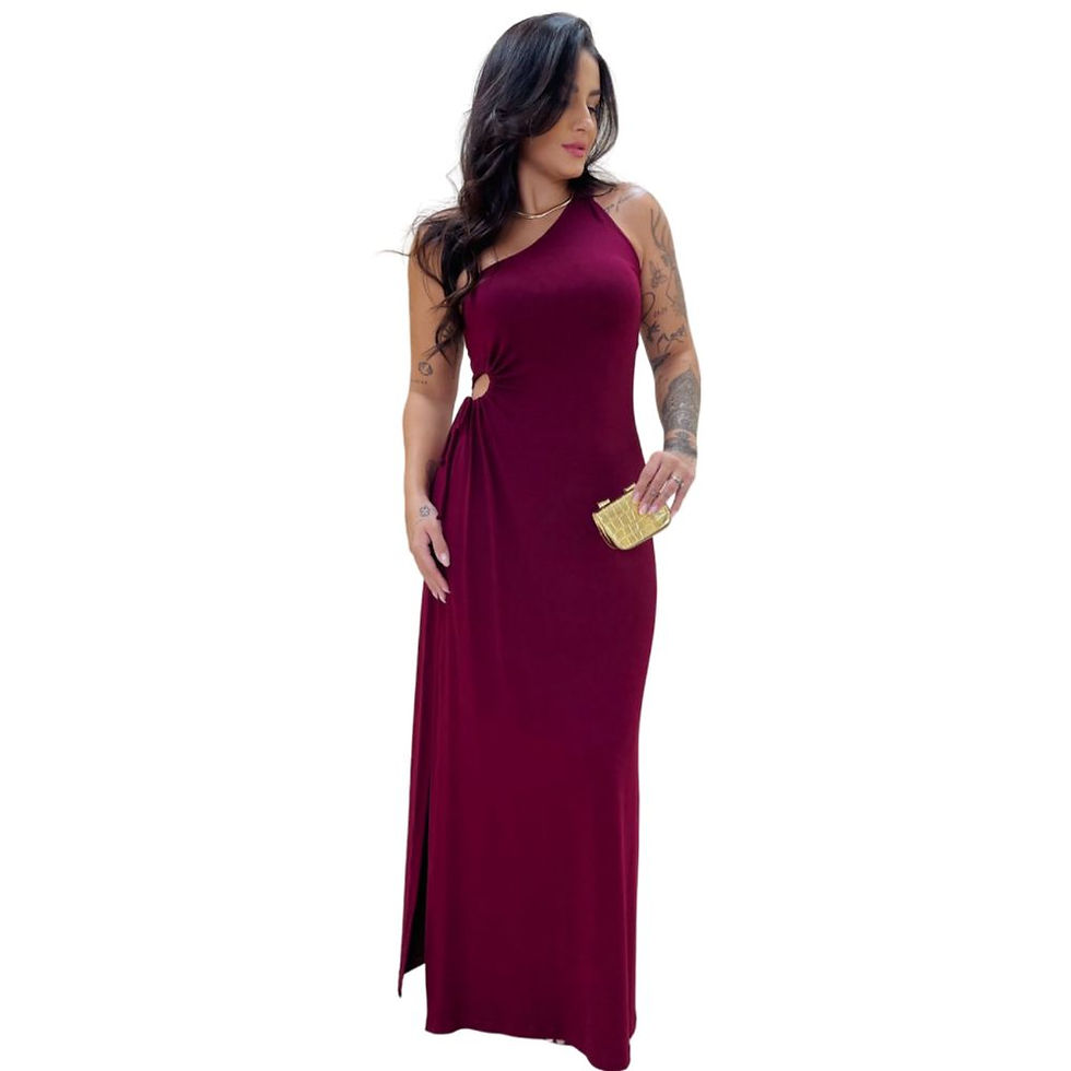 Miniatura: Vestido Longo Liso Fenda Ombro Só Moda Blogueira