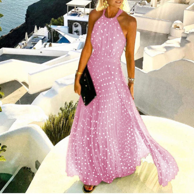 Miniatura: Vestido longo feminino com gola redonda, sem mangas