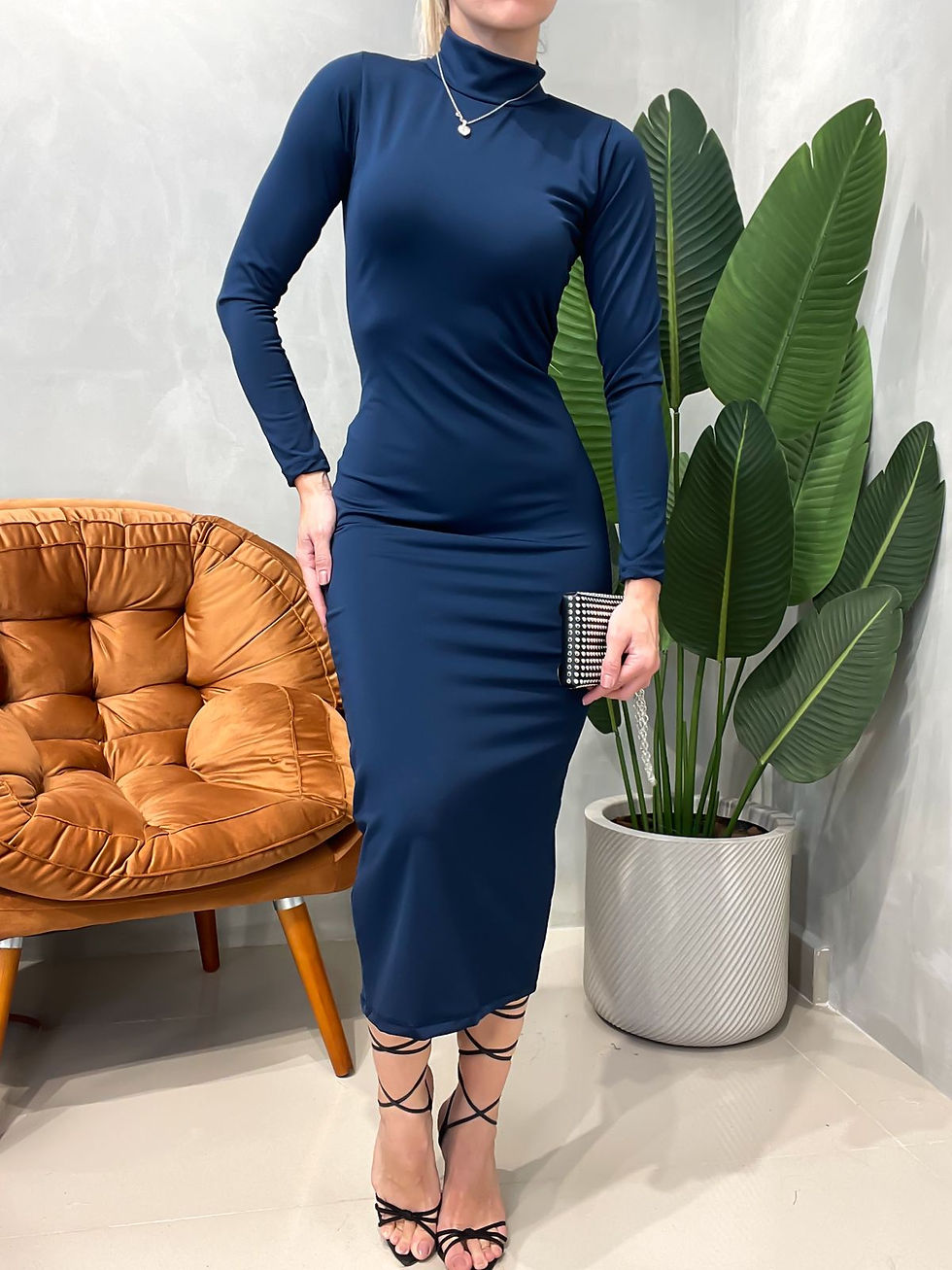 Miniatura: Vestido Feminino Midi em Suplex Manga Longa com Gola Sara Ref. 1501