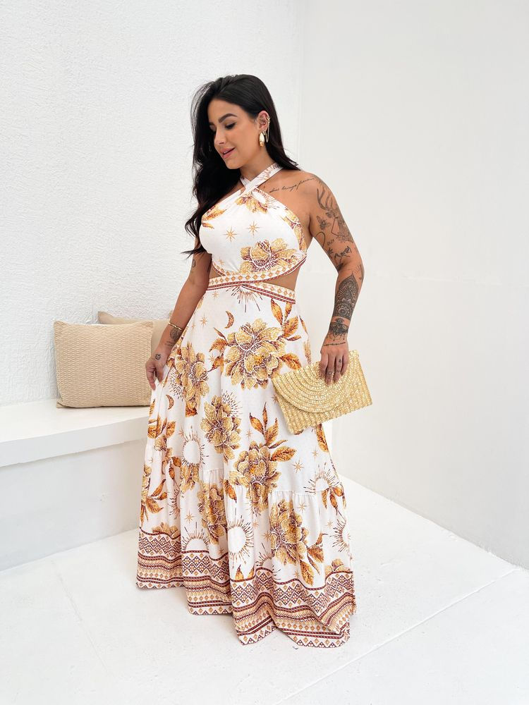 Miniatura: Vestido Longo Gabriela Jardim Dourado