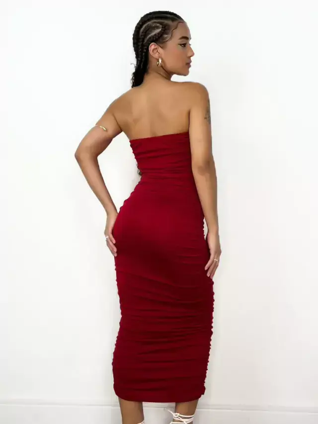 Miniatura: Vestido Feminino Midi em Suplex Sem Alça Plissado Catarina Ref. 1322