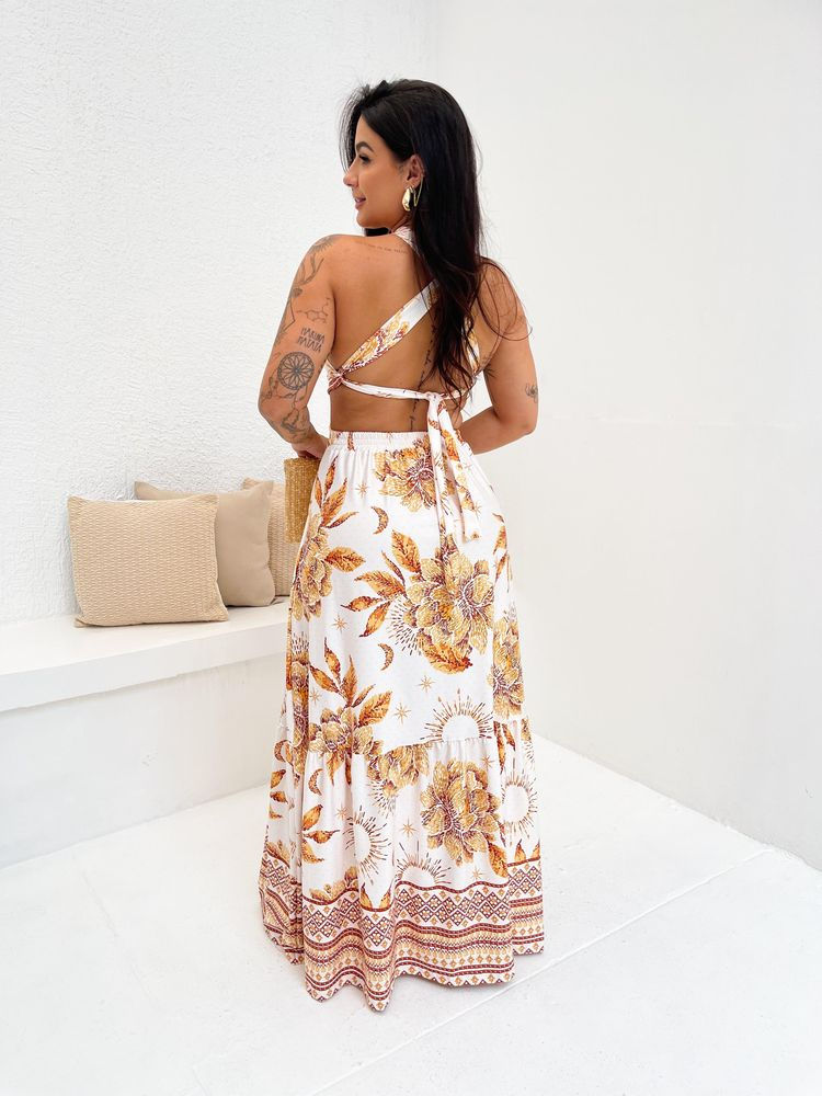 Miniatura: Vestido Longo Gabriela Jardim Dourado