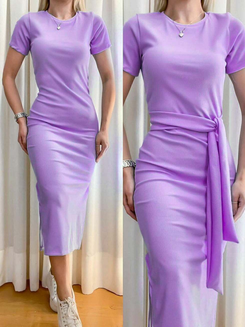 Miniatura: Vestido Midi em Ribana Manga Curta com Faixa Ana Alice Ref. 1092