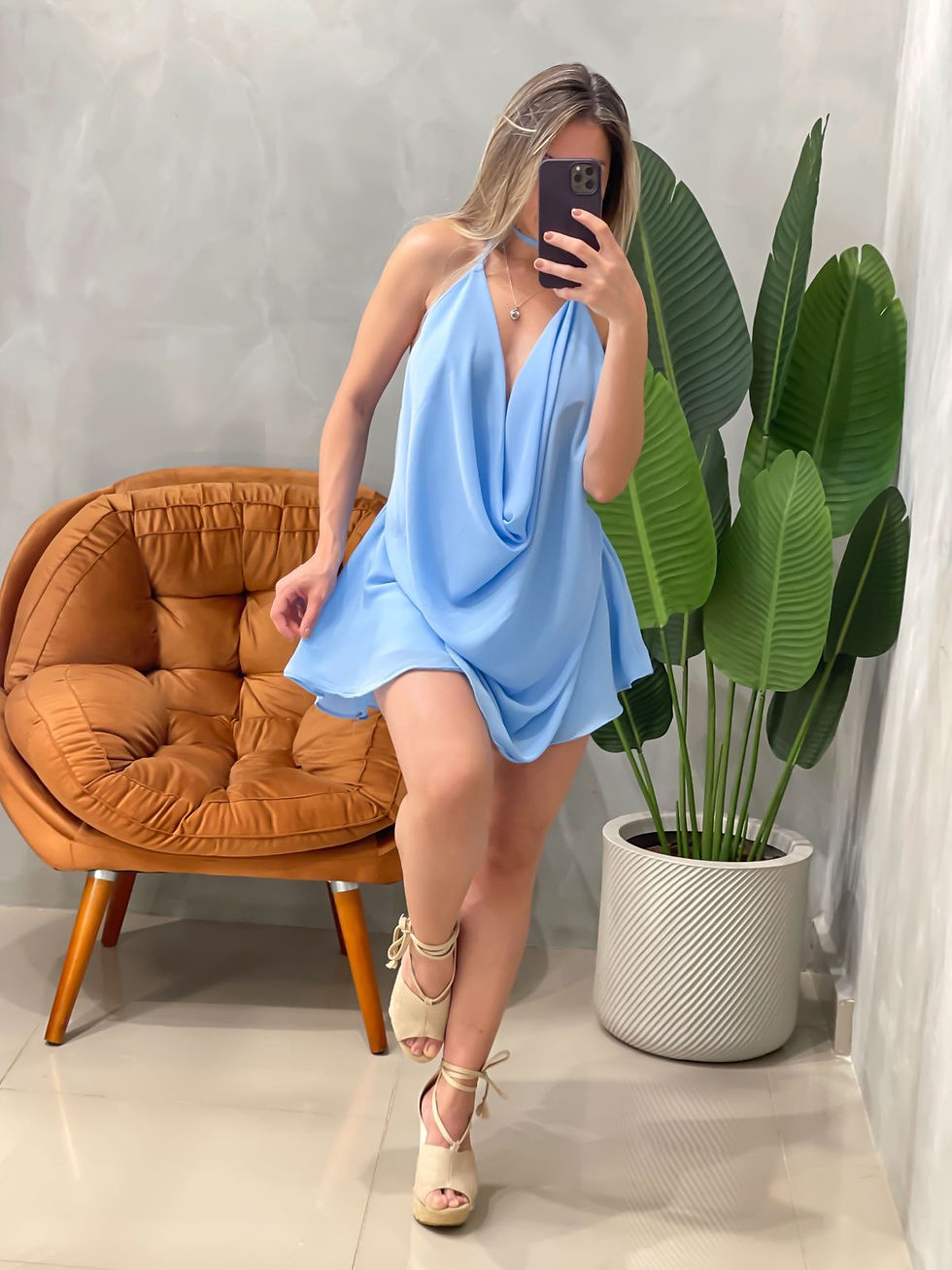 Miniatura: Conjunto em Crepinho Blusa Gola Boba e Shorts Saia Beatriz Ref. 1774