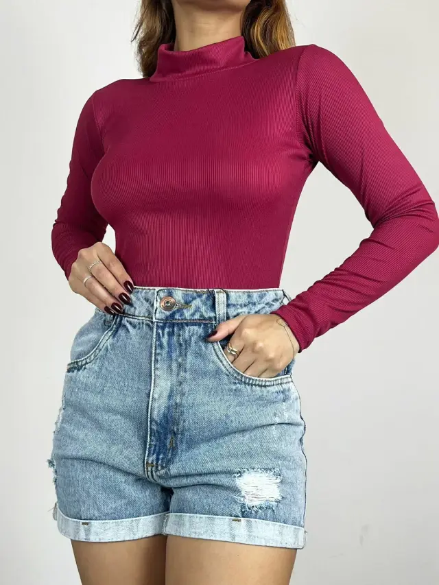 Miniatura: Body Feminino em Ribana Manga Longa e Gola Alta Jeniffer Ref. 1469