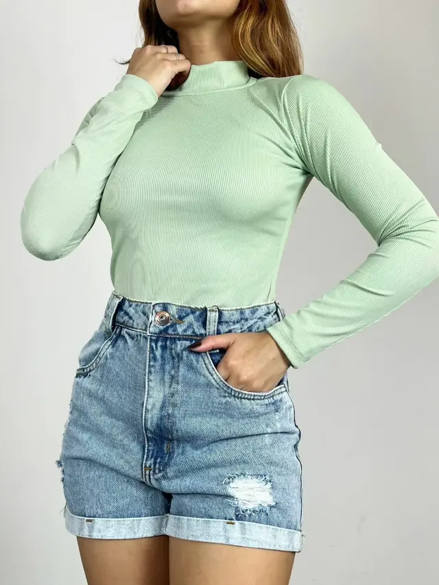 Miniatura: Body Feminino em Ribana Manga Longa e Gola Alta Jeniffer Ref. 1469