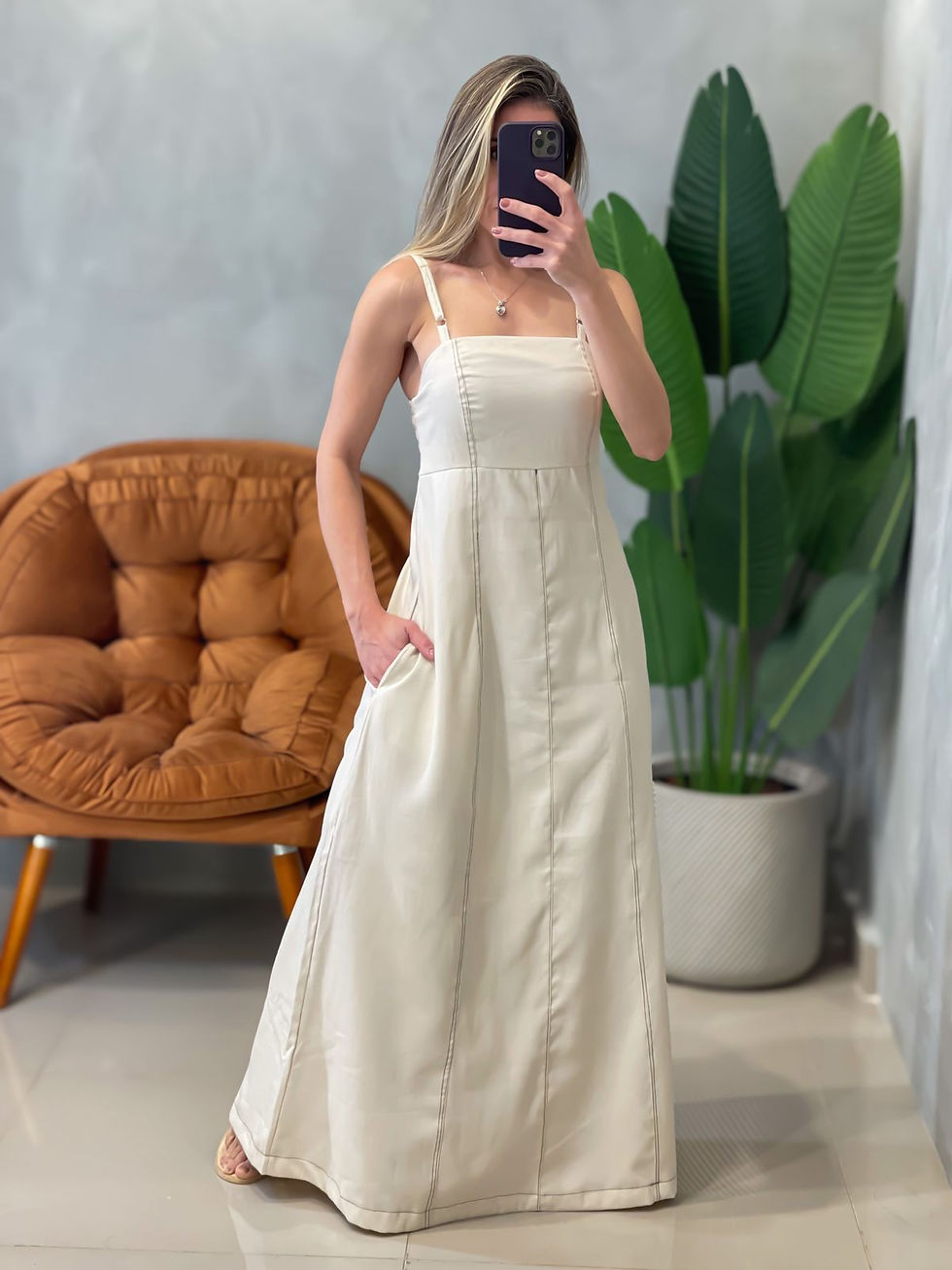 Miniatura: Vestido Longo em Alfaiataria Sensoriale de Alça Elastex Cristine Ref. 1616