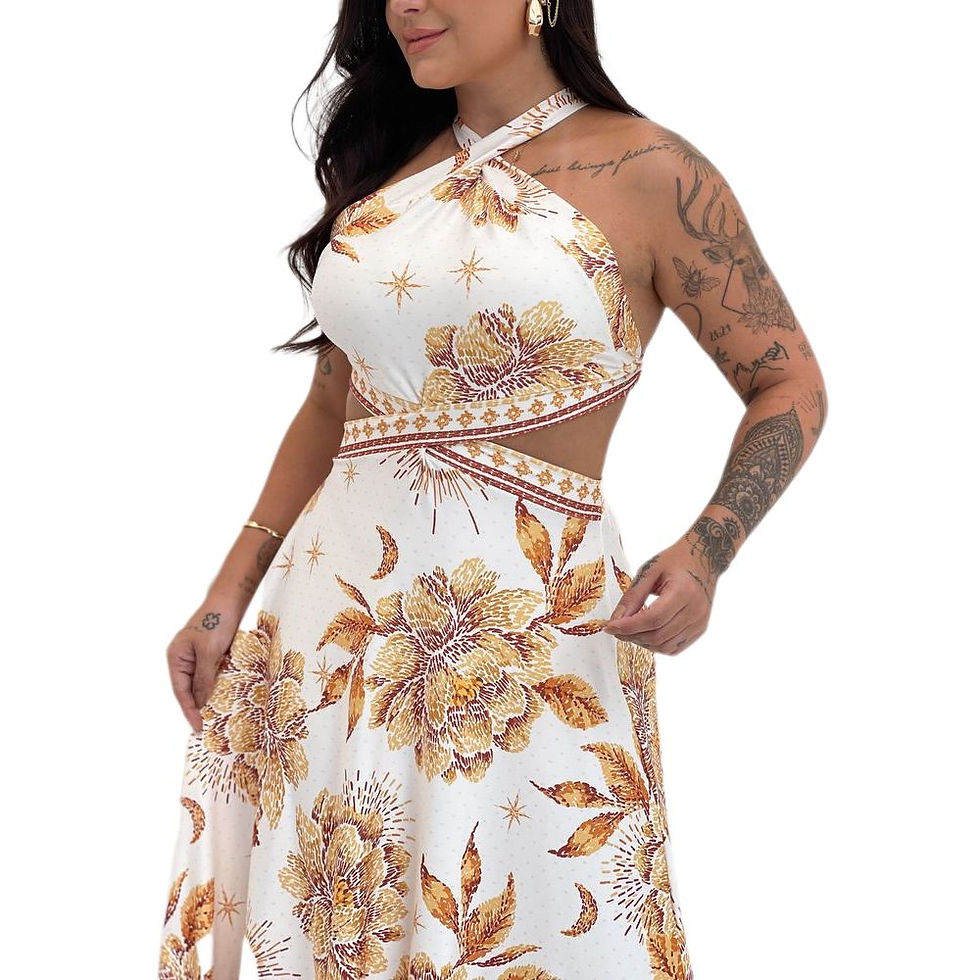 Miniatura: Vestido Longo Gabriela Jardim Dourado