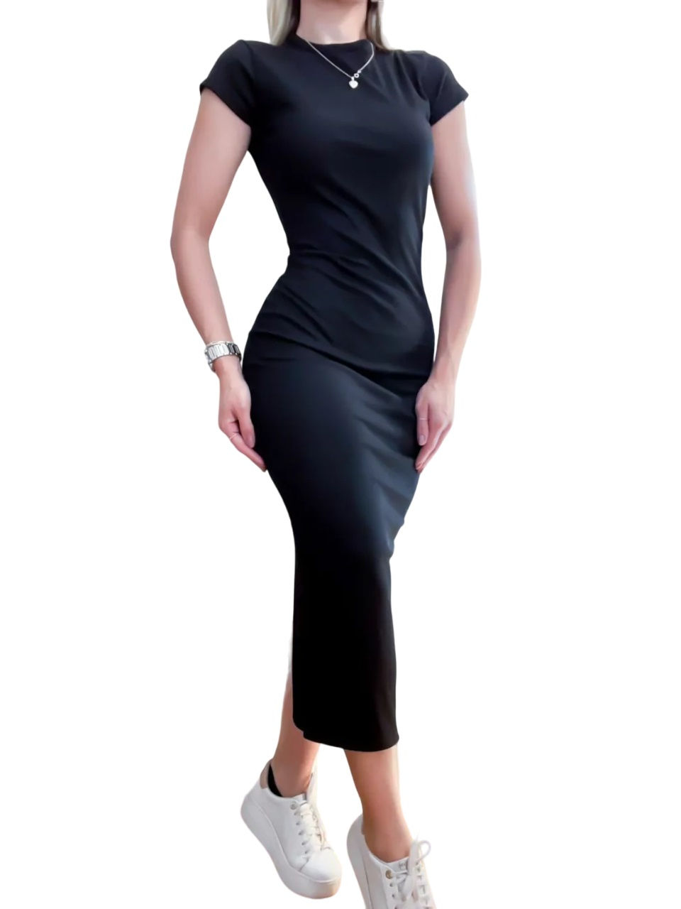 Miniatura: Vestido Feminino Midi em Ribana Muscle Tee com Fenda Landara Ref. 1093