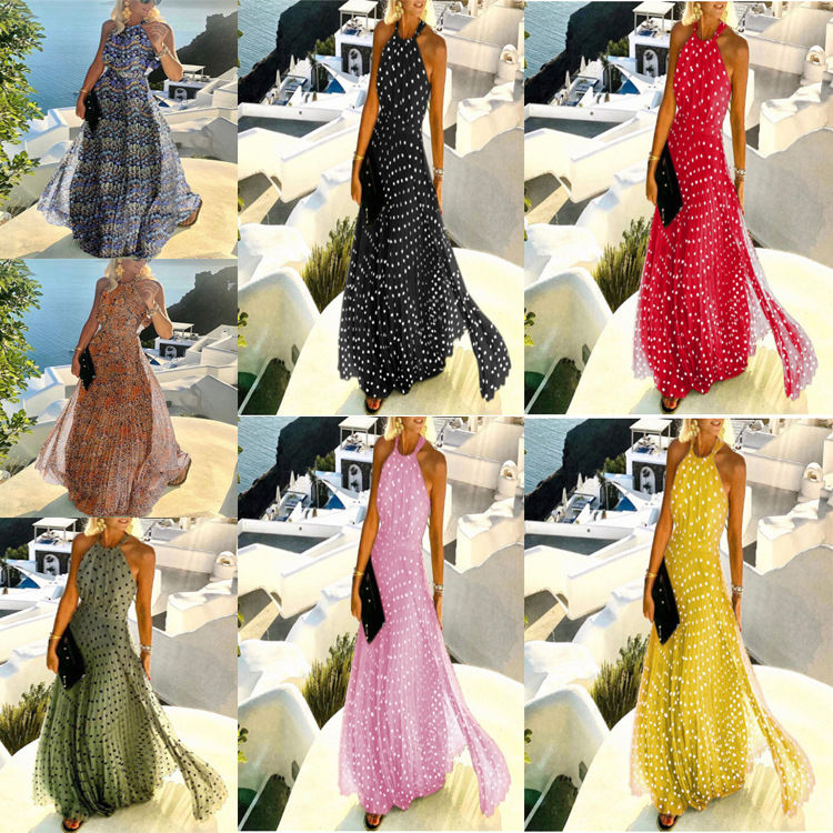 Miniatura: Vestido longo feminino com gola redonda, sem mangas