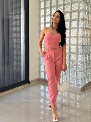 Miniatura: Conjunto Feminino de Cropped Sem Alça e Calça Jogger Fran Ref.783